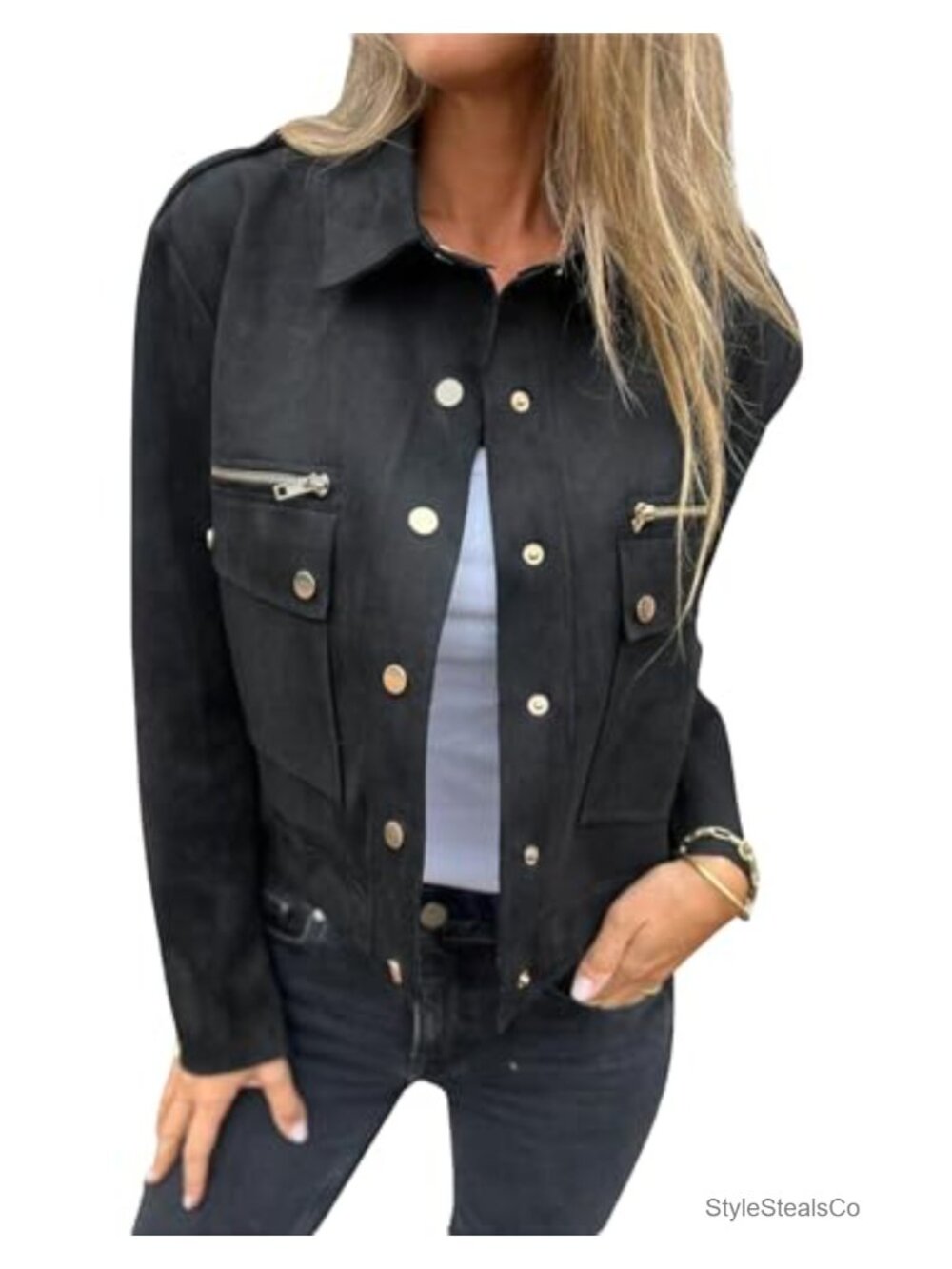 Womens Cropped Faux Suede Leather Jacket Motorcycle Bomber Fall Winter Coat